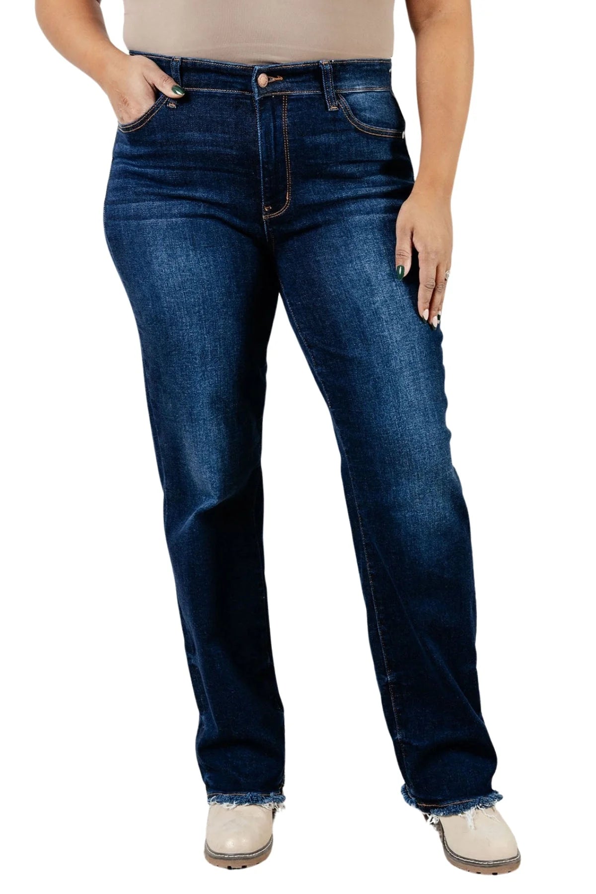 Gemigirl Jacqueline Mid Rise Frayed Hem Straight Leg Jean