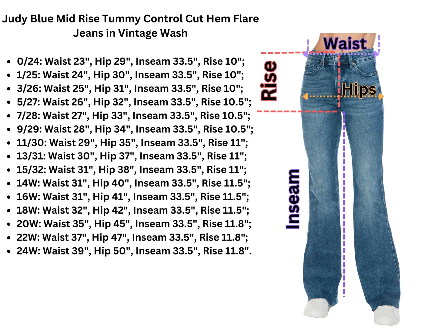 Gemigirl Mid Rise Tummy Control Cut Hem Flare Jeans in Vintage Wash