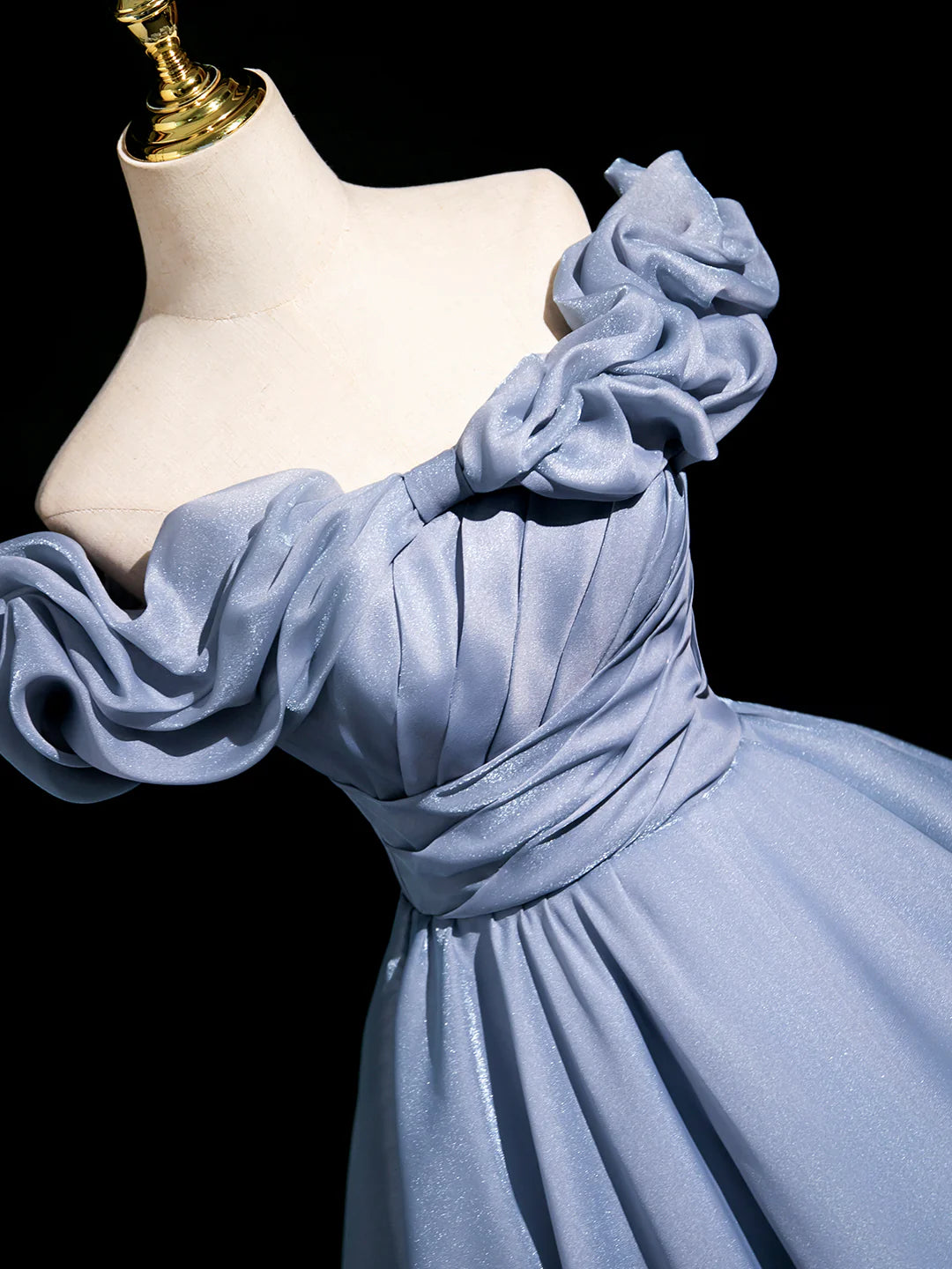 Blue Tulle Pleated Long Prom Dress, Elegant A-Line Evening Party Dress