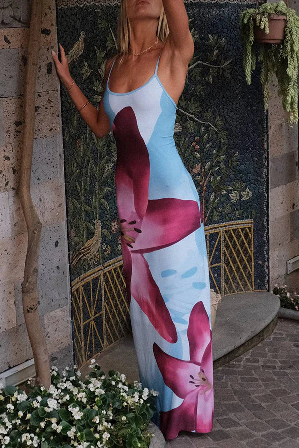 Lily Floral Slip Stretch Vacation Maxi Dress