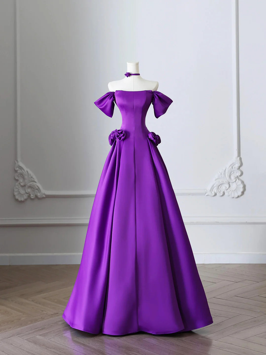 Purple Satin Long Prom Dress, Elegant A-Line Satin Evening Party Dress