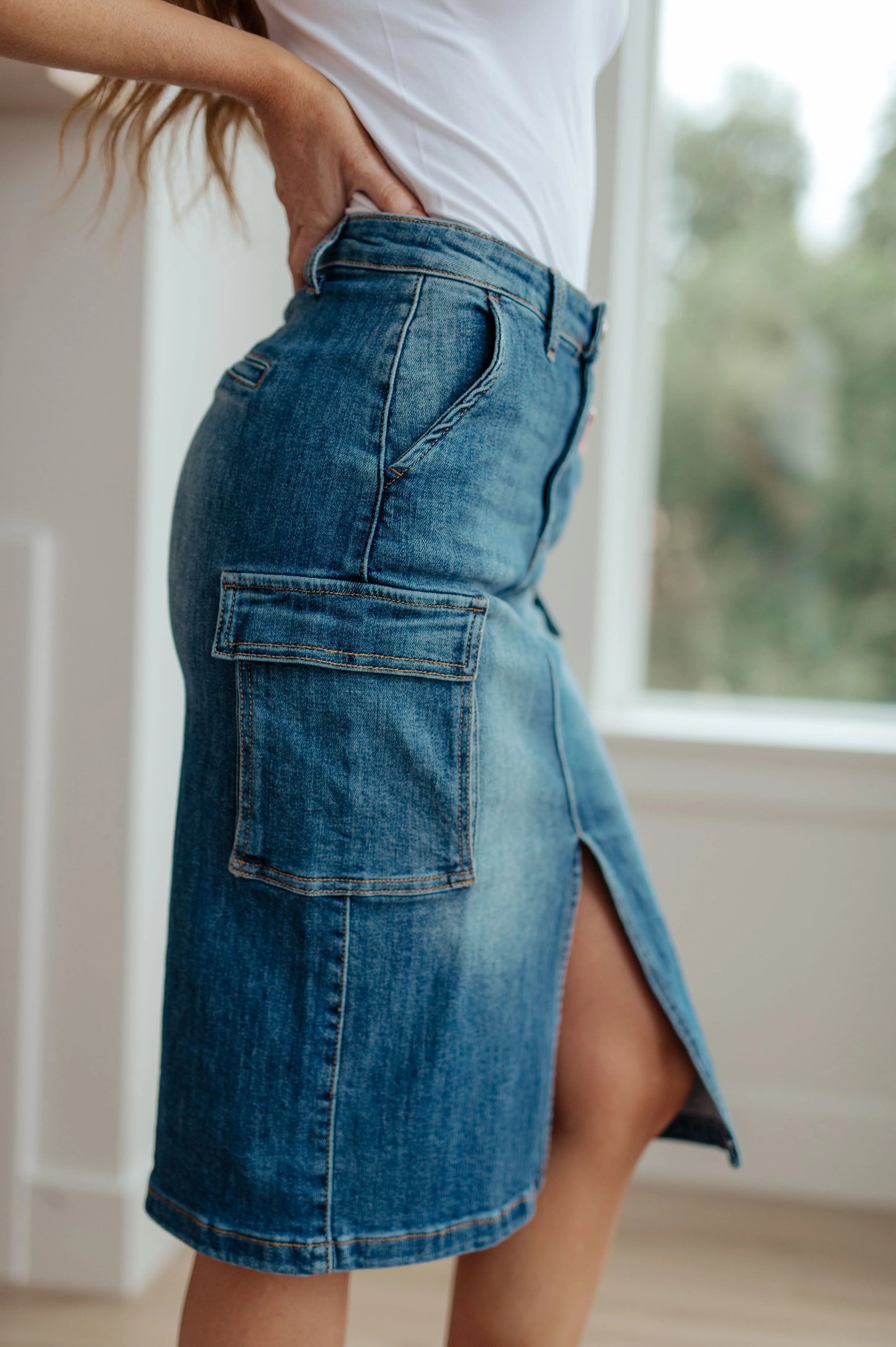 There Cargo Denim Skirt
