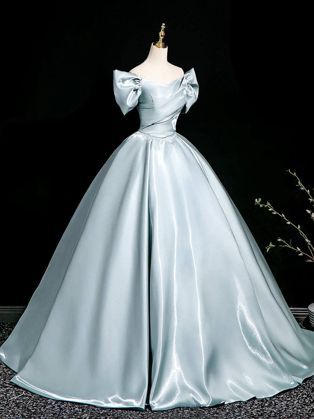 A-Line Satin Floor Length Prom Dress, Elegant Off the Shoulder Party Dress