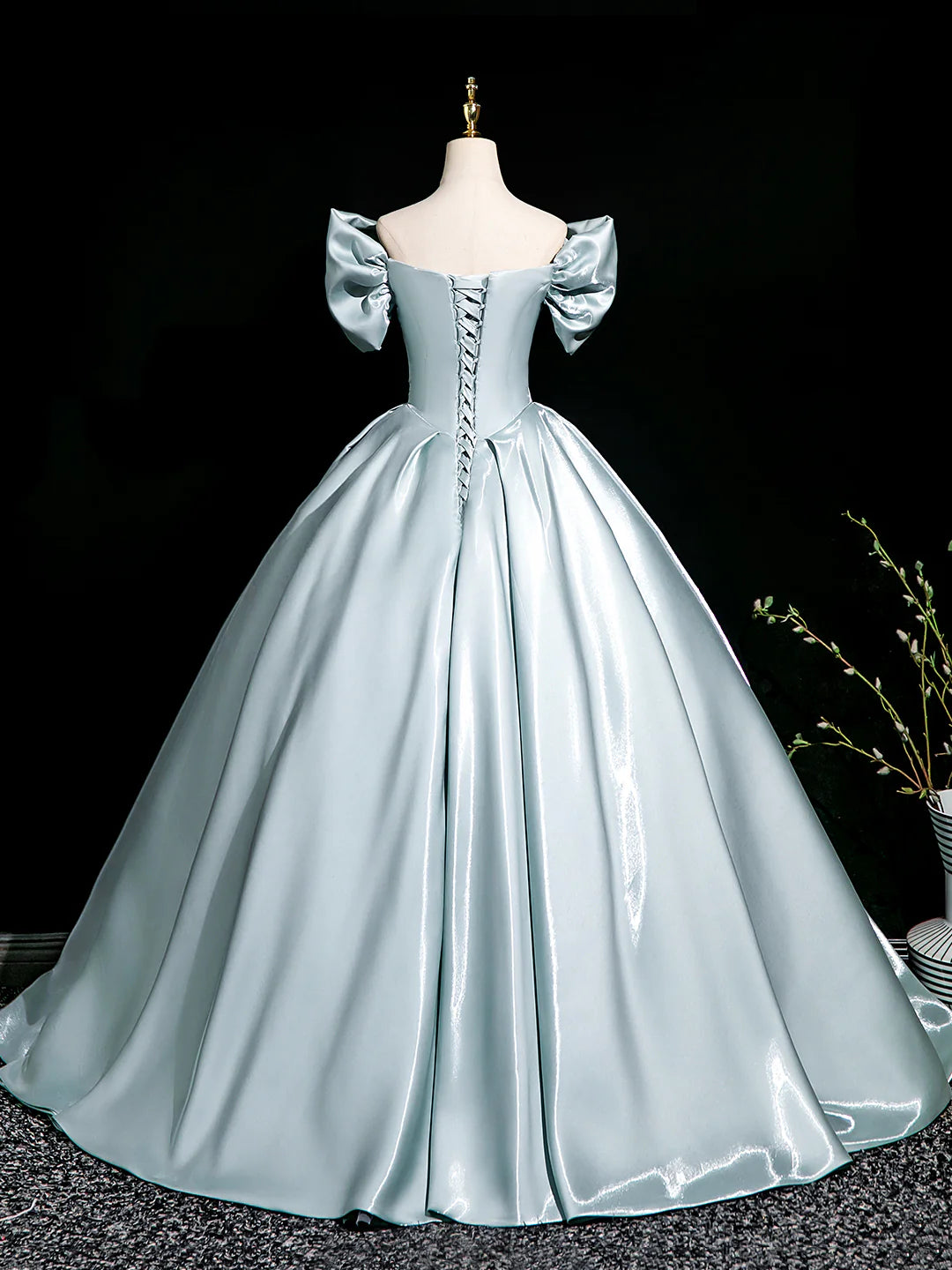 A-Line Satin Floor Length Prom Dress, Elegant Off the Shoulder Party Dress
