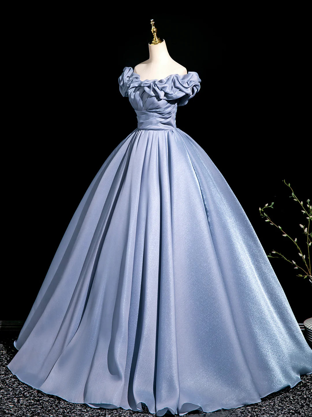 Blue Tulle Pleated Long Prom Dress, Elegant A-Line Evening Party Dress