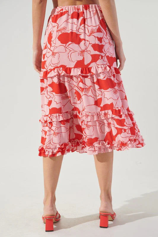 Gemigirl Caliente Pink Lemonade Layered Ruffle Midi Skirt