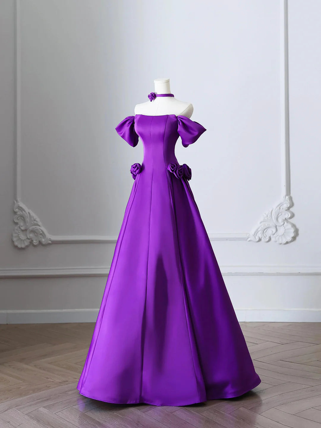 Purple Satin Long Prom Dress, Elegant A-Line Satin Evening Party Dress