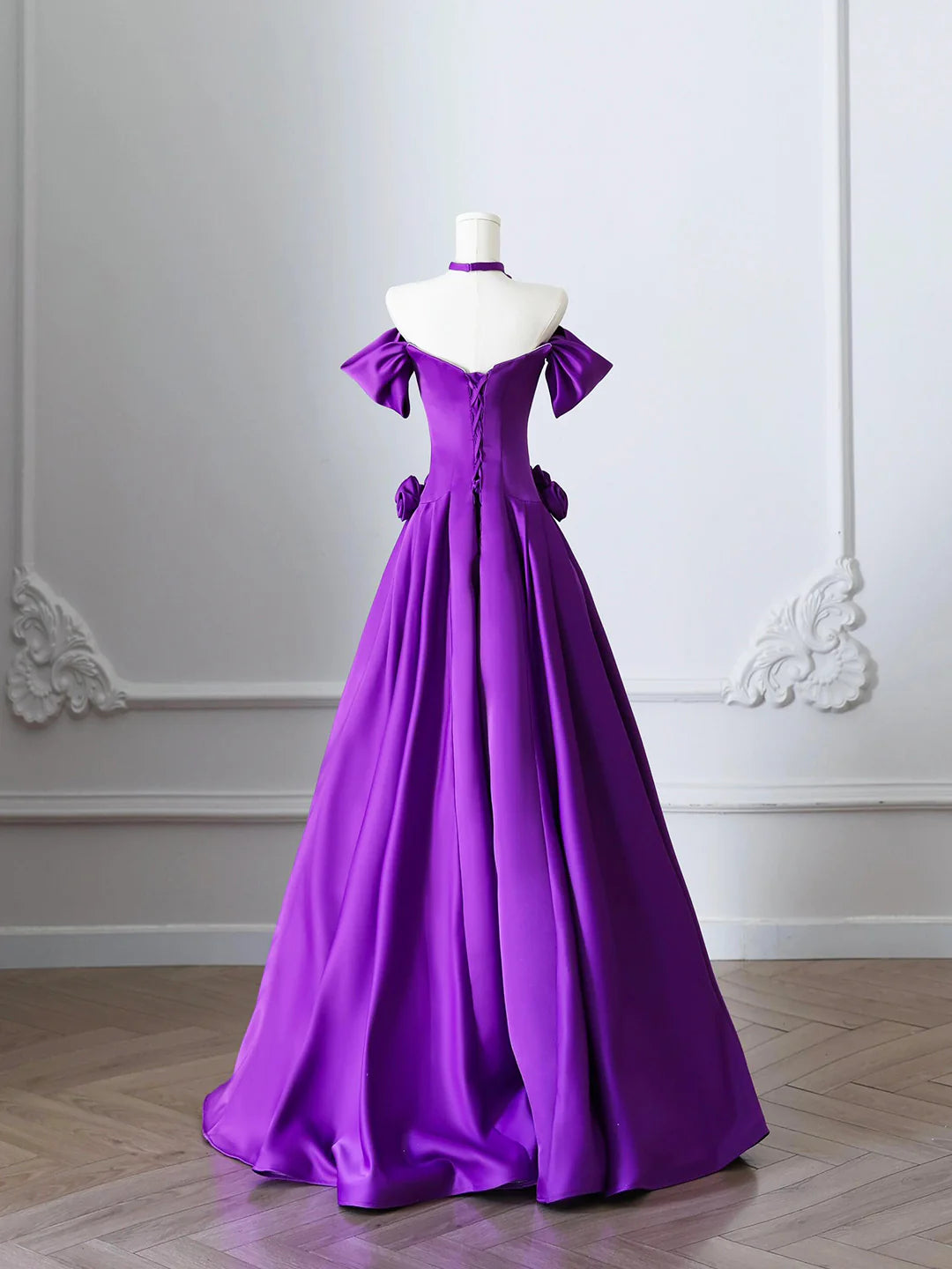 Purple Satin Long Prom Dress, Elegant A-Line Satin Evening Party Dress