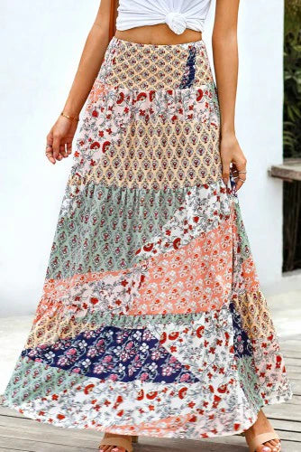 Calypso Boho Maxi Skirt in Multi-Color Pattern