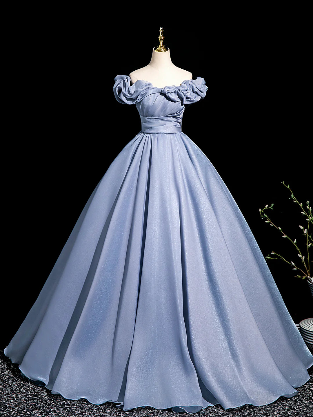 Blue Tulle Pleated Long Prom Dress, Elegant A-Line Evening Party Dress