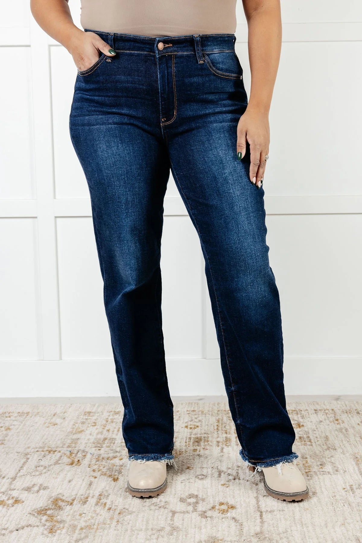 Gemigirl Jacqueline Mid Rise Frayed Hem Straight Leg Jean