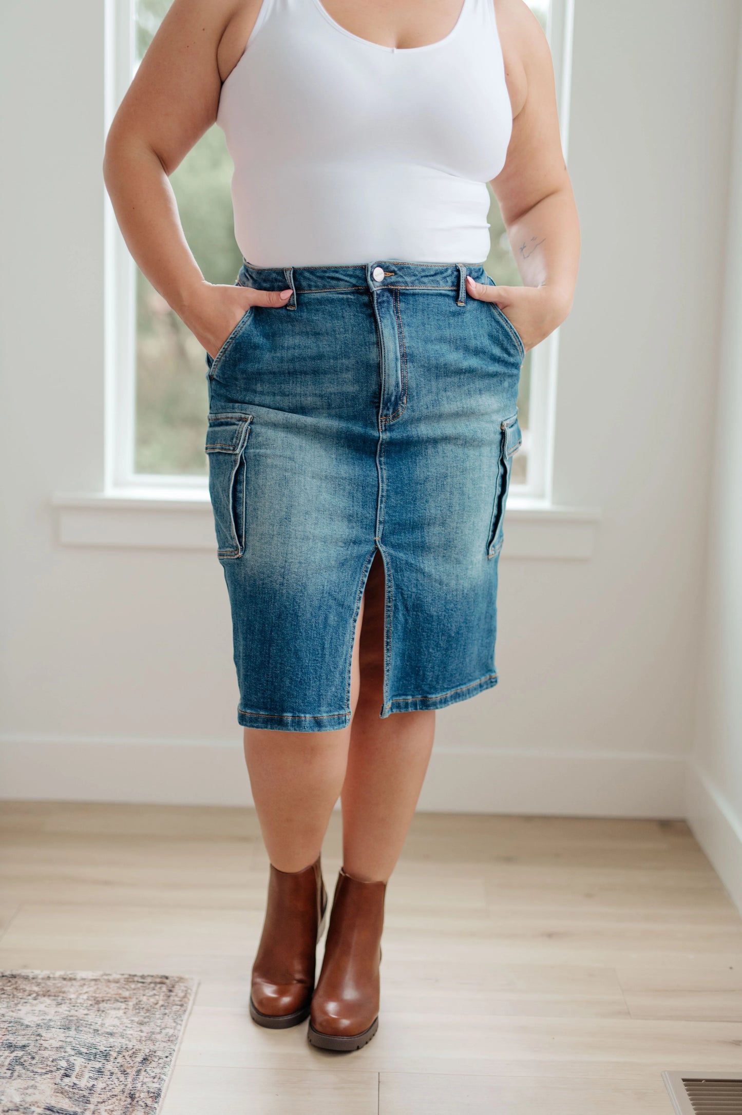 There Cargo Denim Skirt
