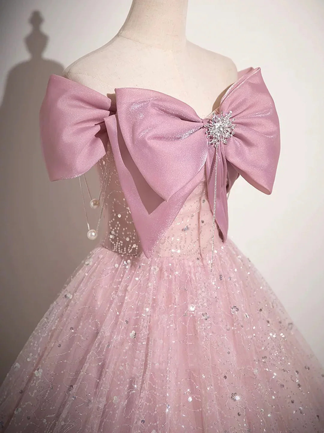 Pink Tulle Sequins Long Prom Dress, Lovely A-Line Evening Party Dress