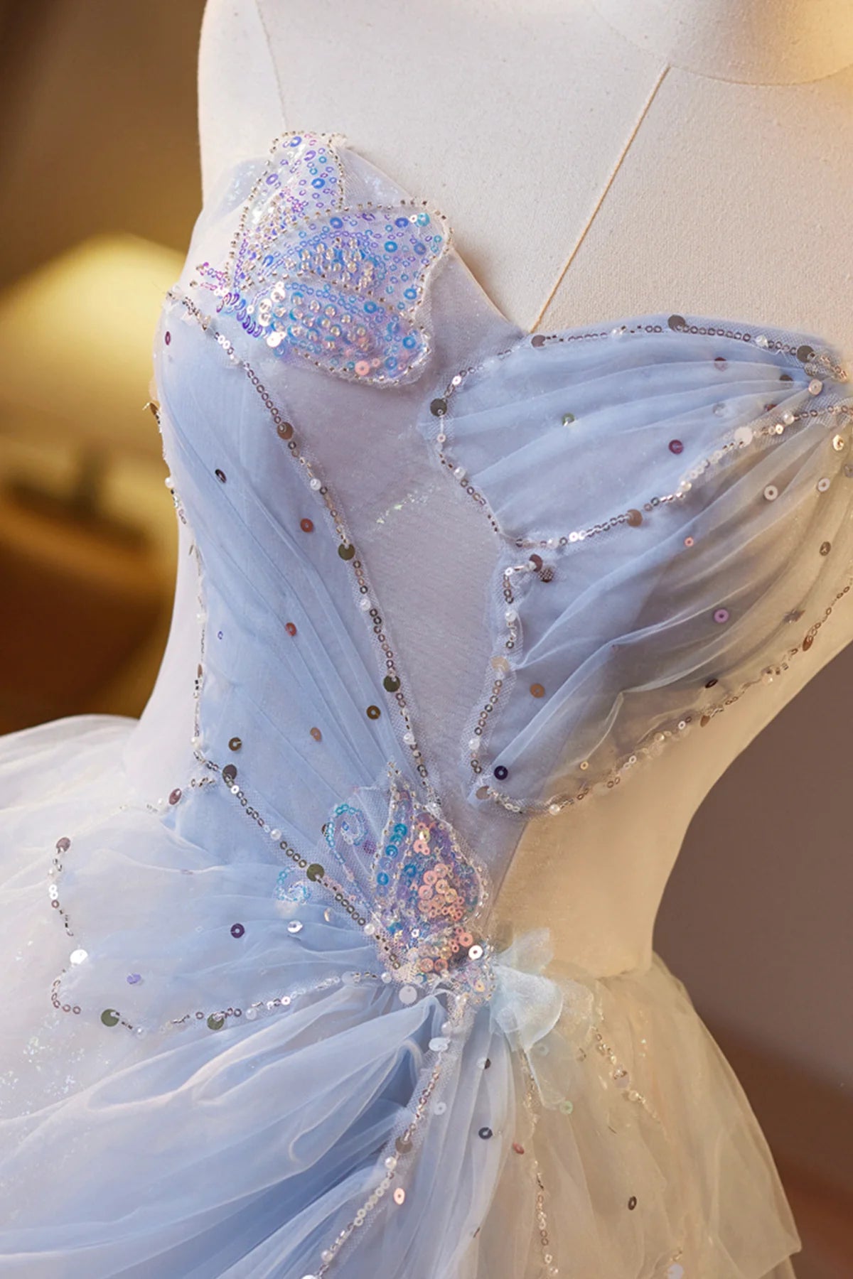 Sparkling Tulle Short Prom Dress, Beautiful A-Line Strapless Evening Party Dress