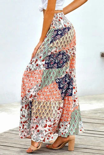 Calypso Boho Maxi Skirt in Multi-Color Pattern