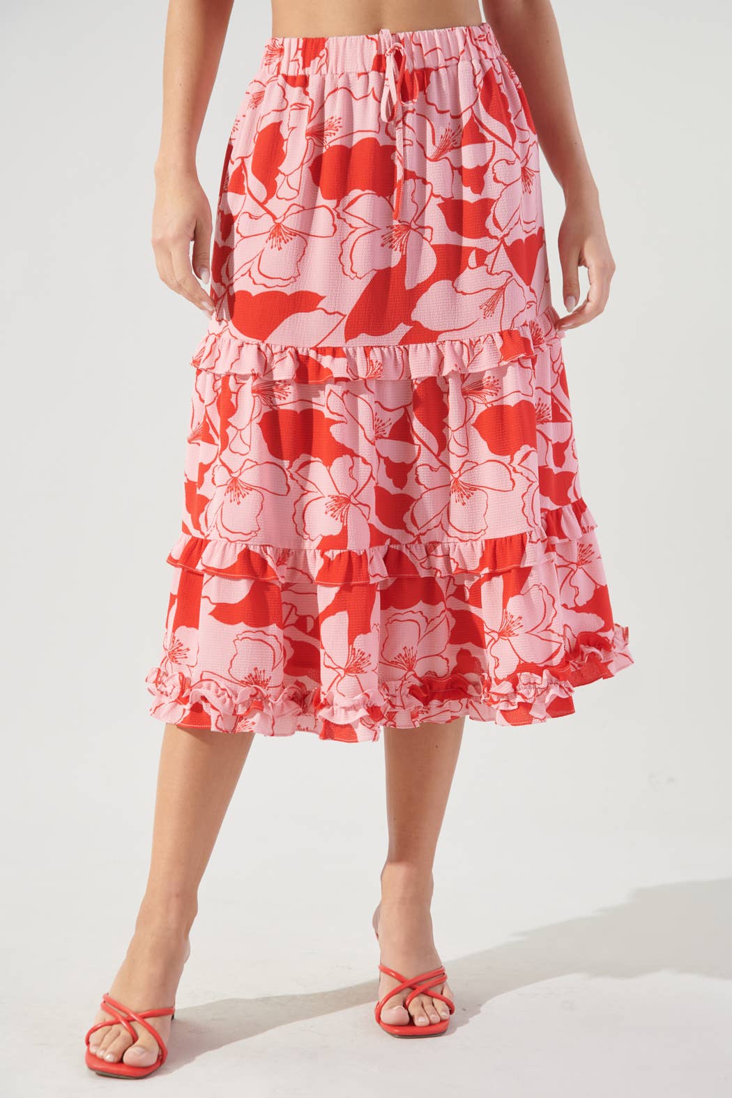 Gemigirl Caliente Pink Lemonade Layered Ruffle Midi Skirt