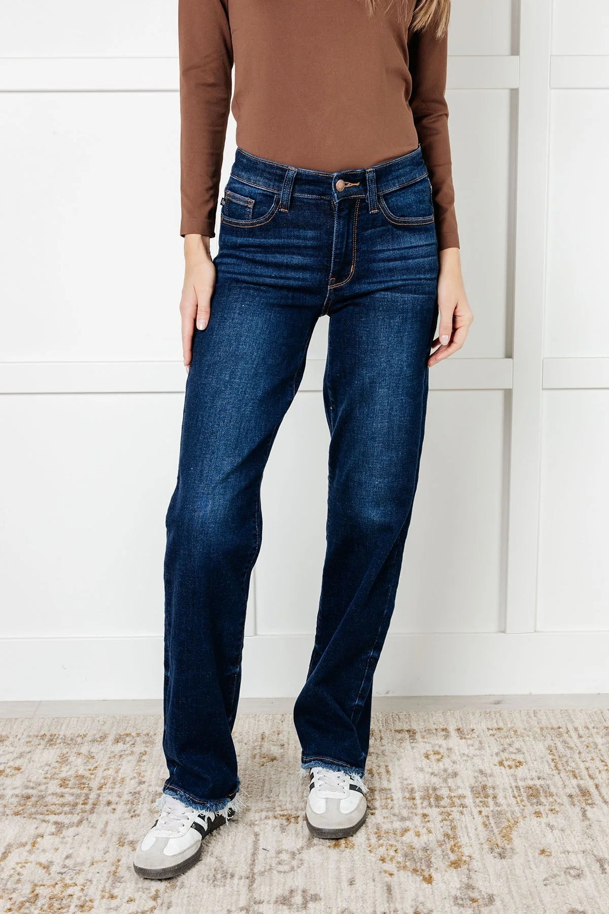 Gemigirl Jacqueline Mid Rise Frayed Hem Straight Leg Jean