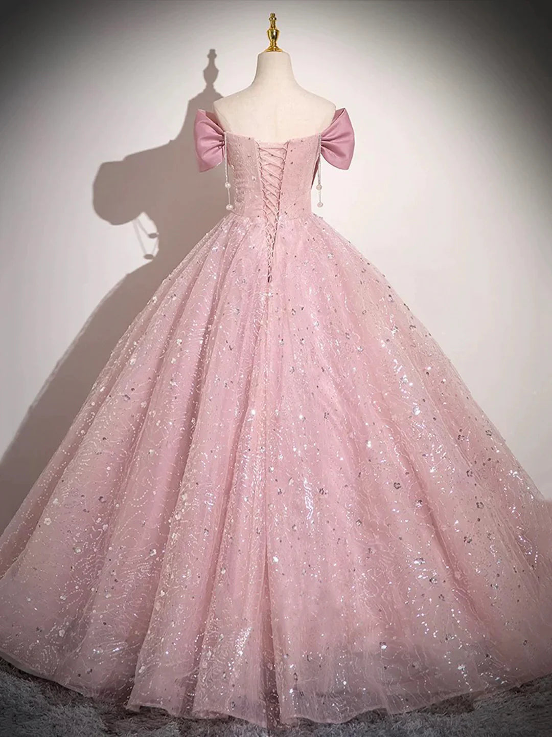 Pink Tulle Sequins Long Prom Dress, Lovely A-Line Evening Party Dress
