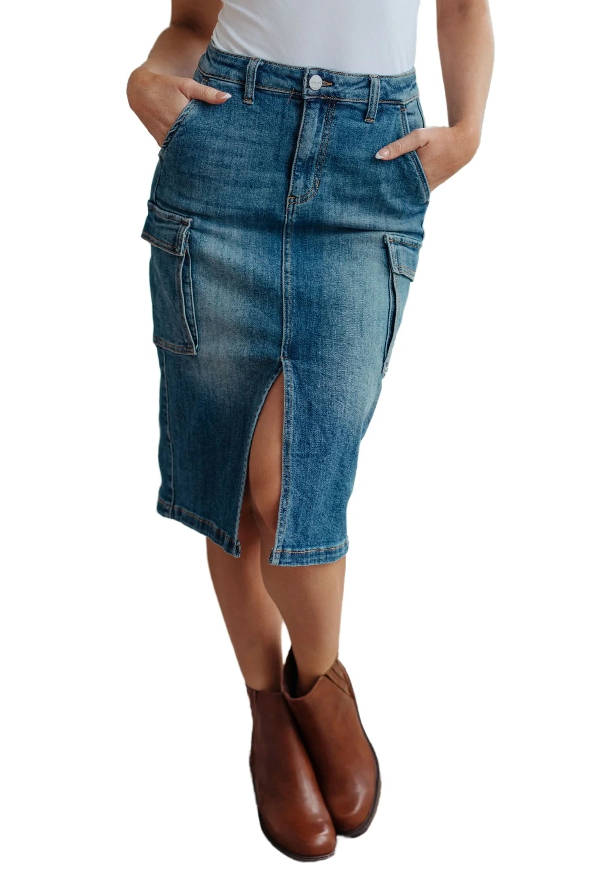 There Cargo Denim Skirt