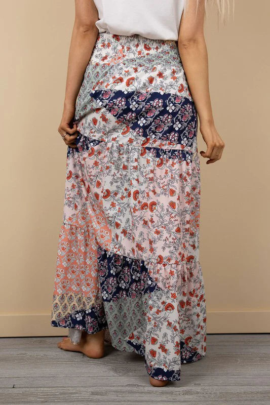 Calypso Boho Maxi Skirt in Multi-Color Pattern