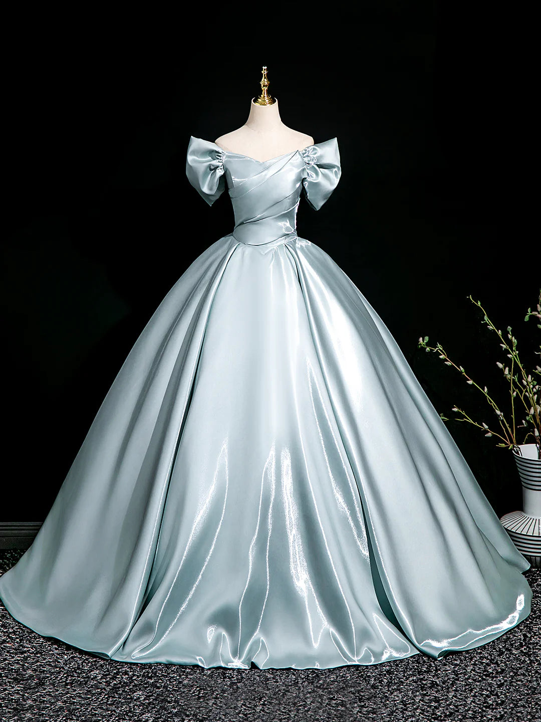 A-Line Satin Floor Length Prom Dress, Elegant Off the Shoulder Party Dress