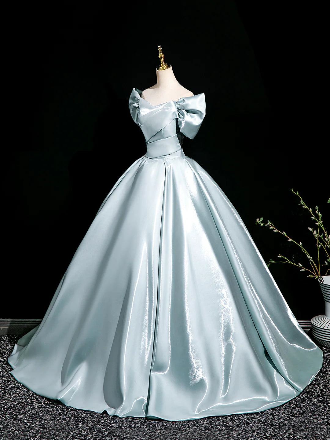 A-Line Satin Floor Length Prom Dress, Elegant Off the Shoulder Party Dress