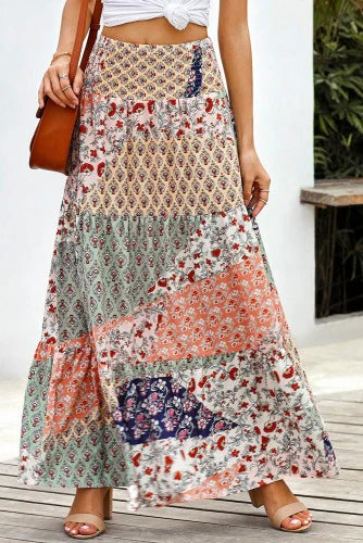Calypso Boho Maxi Skirt in Multi-Color Pattern