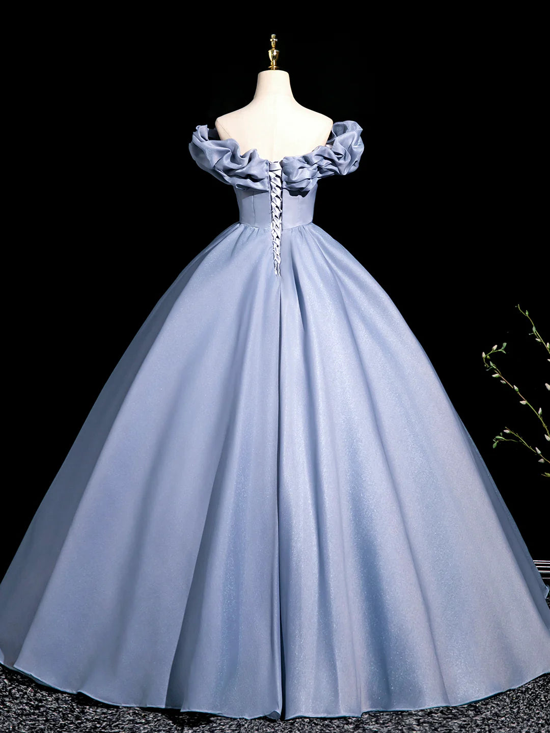 Blue Tulle Pleated Long Prom Dress, Elegant A-Line Evening Party Dress