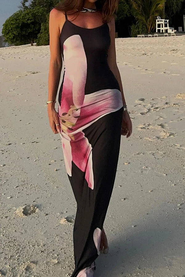 Lily Floral Slip Stretch Vacation Maxi Dress