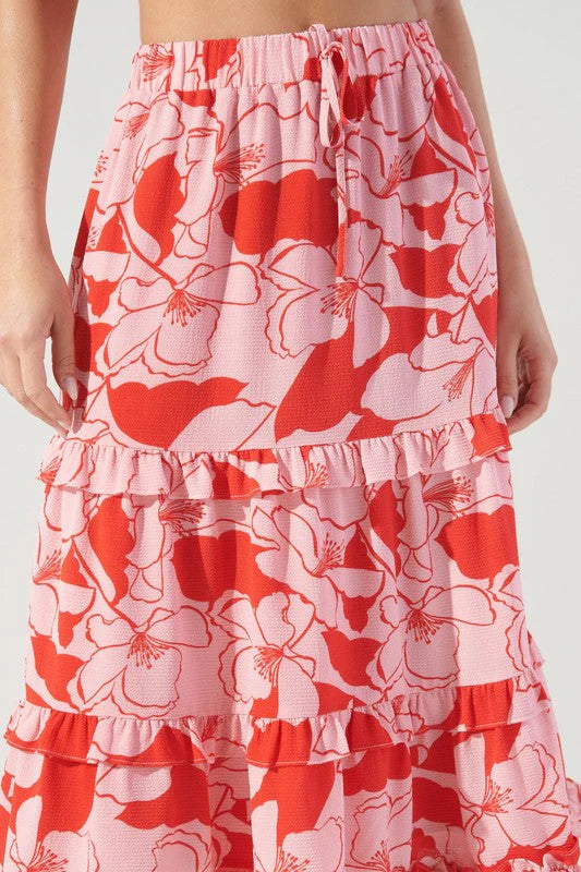 Gemigirl Caliente Pink Lemonade Layered Ruffle Midi Skirt