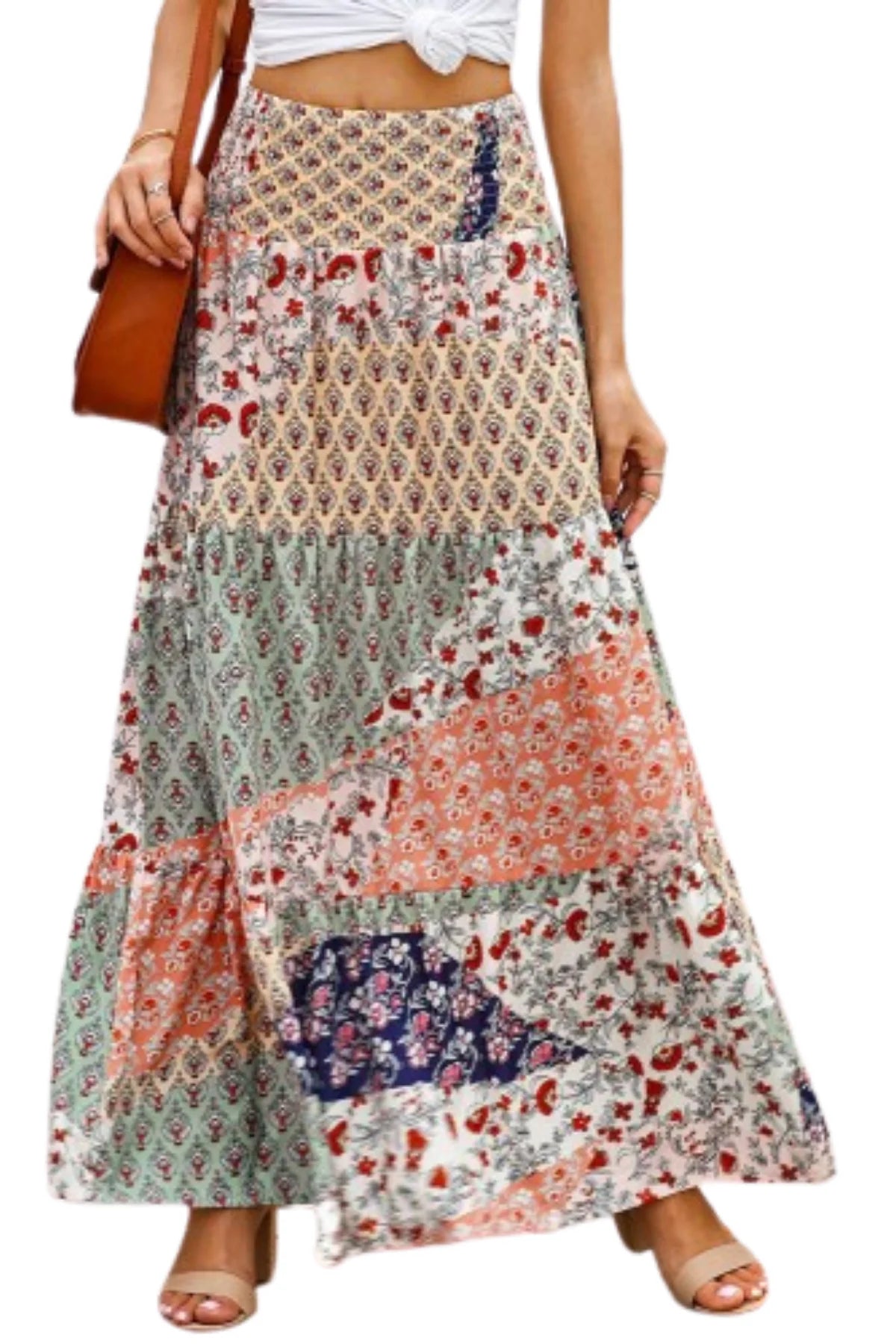 Calypso Boho Maxi Skirt in Multi-Color Pattern
