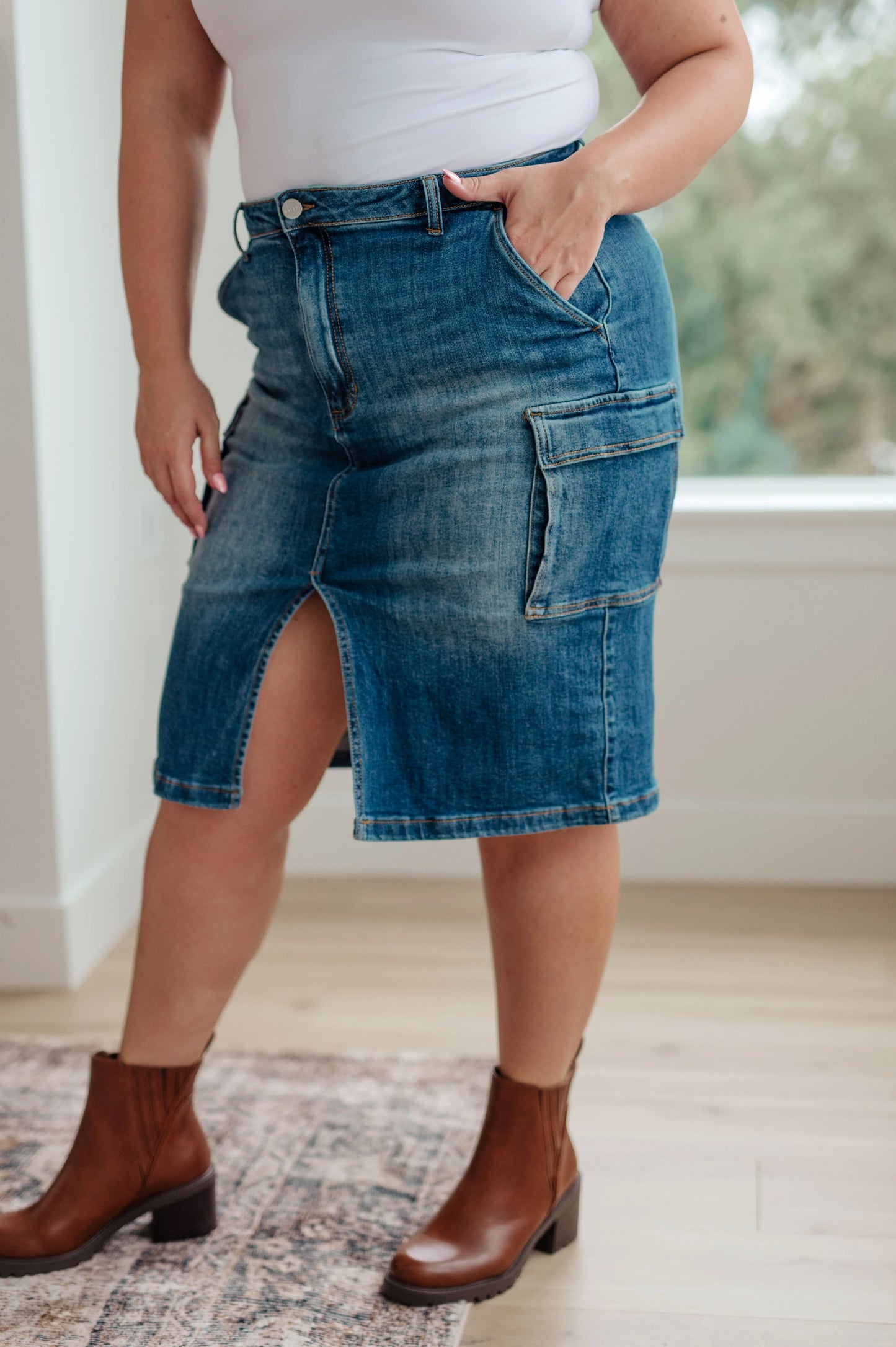 There Cargo Denim Skirt