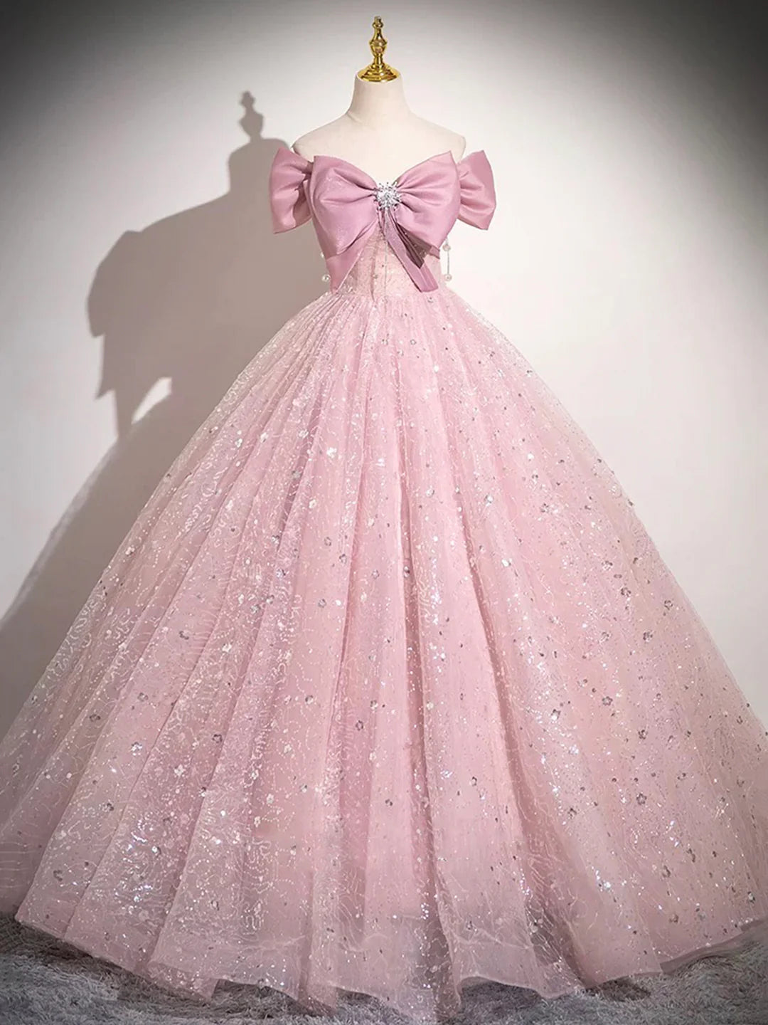 Pink Tulle Sequins Long Prom Dress, Lovely A-Line Evening Party Dress