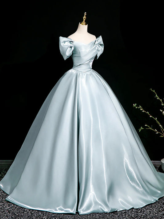 A-Line Satin Floor Length Prom Dress, Elegant Off the Shoulder Party Dress
